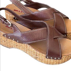 Prada Crisscross leather wicker wedge40.5